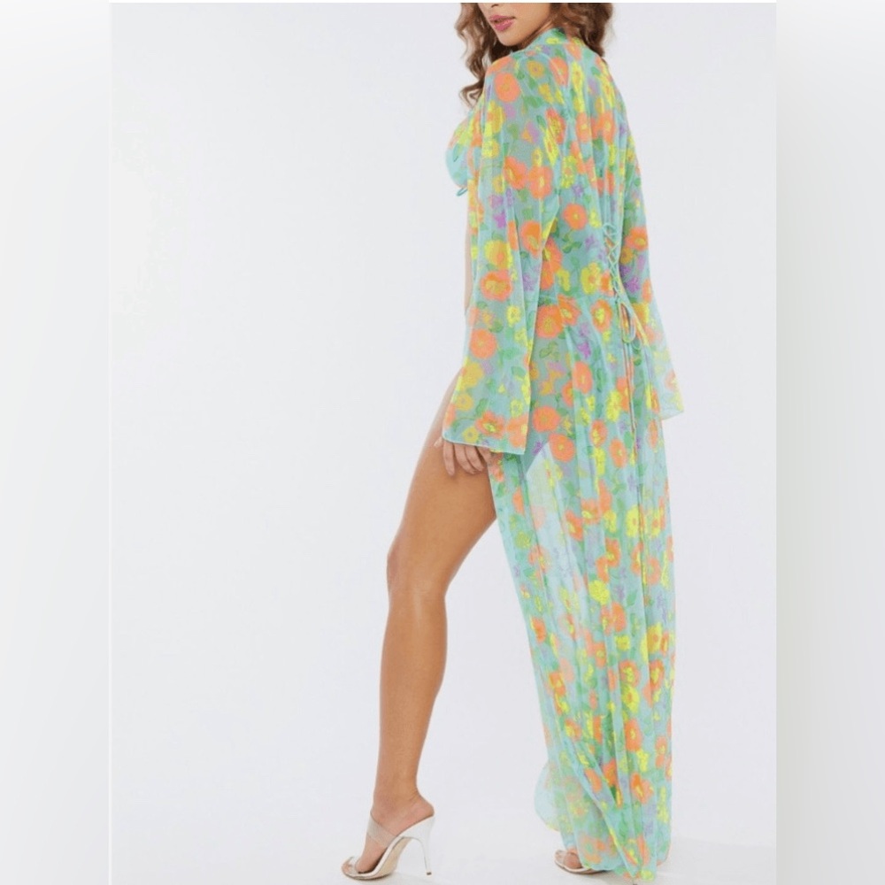 NWT Savage x Fenty Free Spirit Floral Sheer Full Length Robe Kimono